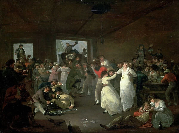Bombance of sailors, scene in a tavern in Portsmouth (England). Oil on wood, 1802, by Julius Caesar Ibbetson (1759-1817)