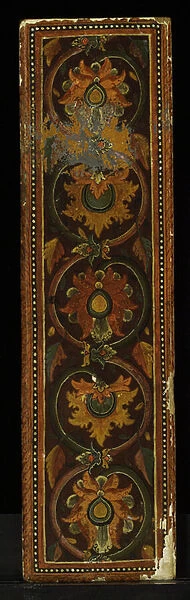 Book cover from a manuscript of a theatrical text (w  /  c on wood)