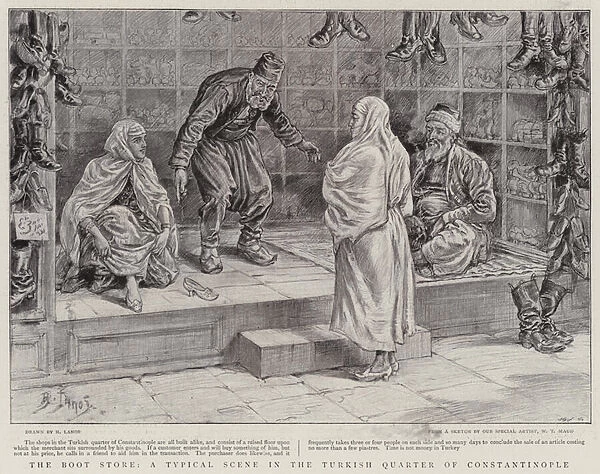 The Boot Store, a Typical Scene in the Turkish Quarter of Constantinople (litho)