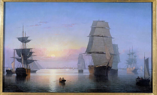 Boston Harbour in the setting sun in 1850 Painting Fitz Hugh Lane (1804-1865