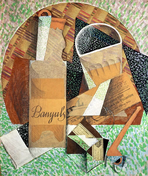 The Bottle of Banyuls, 1914 (gouache & collage)