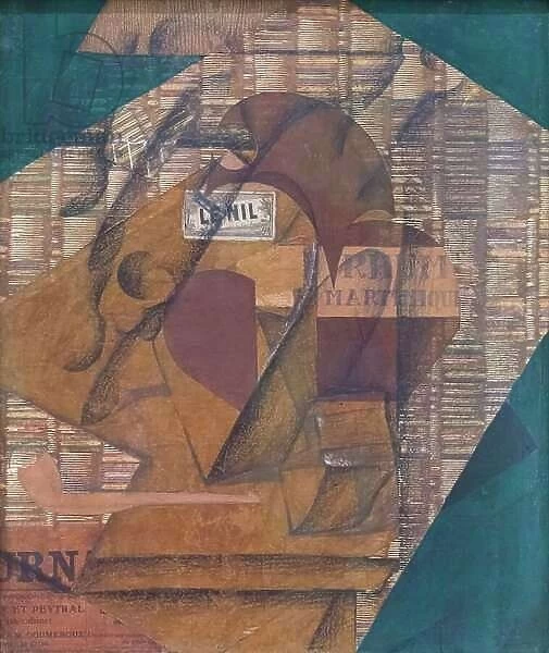 Bottle of rum and newspaper, 1914, (paper collage gouache, pencil on newspaper)