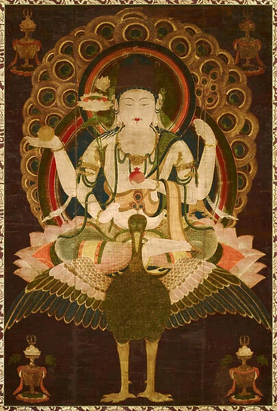 Bouddhisme : 'Mahamayuri'Rouleau du 12eme siecle, peinture sur soie - Dim 147, 9x98, 9 cm Japon Tokyo National Museum
