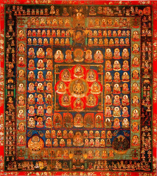 Bouddhisme : mandala taizokai (Garbhadhatu) dit du Monde de la matrice - Gouache sur soie anonyme, 8eme-9eme siecle Dim 187x164, 3 cm To-Ji Kyoto, Japon