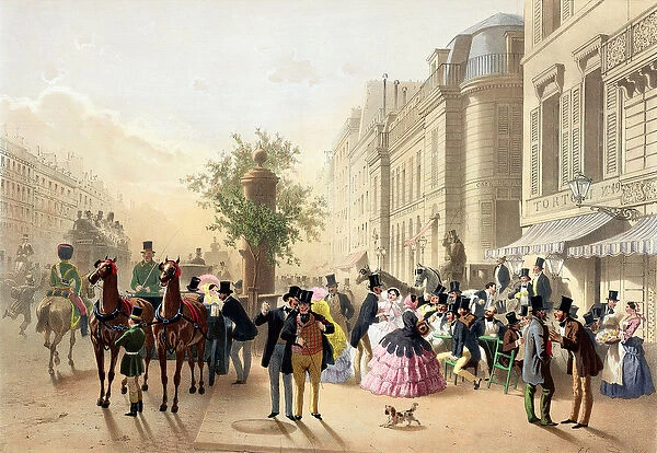 Boulevard des Italiens, from Physionomies de Paris, 1856 (colour litho)