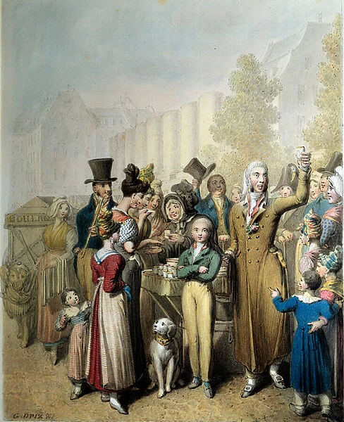 Boulevard de la Madeleine, the charlatan Lithography by George Emanuel Opitz (1775-1841
