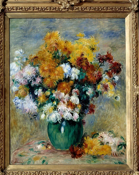 Bouquet of chrysanthemums. Painting by Pierre Auguste Renoir (1841-1919), 19th century