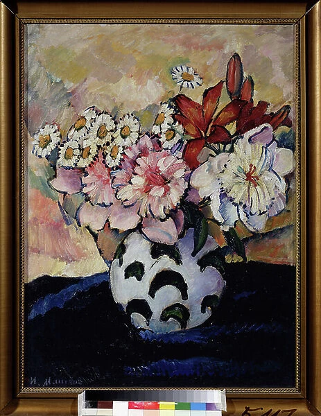 Bouquet de fleurs (Bunch of Flowers). Peinture de Ilya Ivanovich Mashkov (Ilia Machkov, Matchkov) (1881-1944), huile sur toile, 1910. Art russe, nature morte 20e siecle. Collection privee