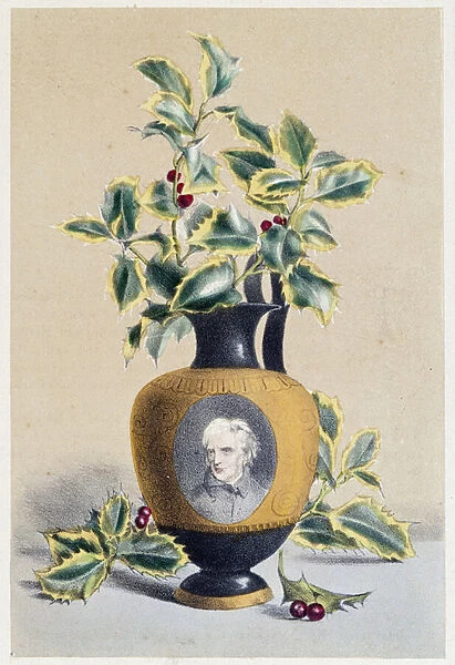 Bouquet of holly symbolizing winter - lithography, 1871