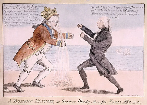 A Boxing Match or, Another Bloody Nose for John Bull (colour litho)