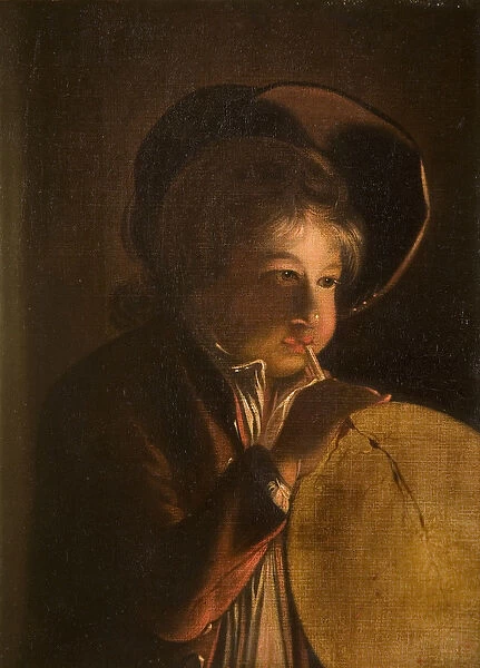 Boy Blowing a Bladder in Candlelight (oil on canvas)