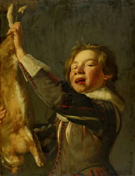 Boy with a Dead Hare (oil on wood)
