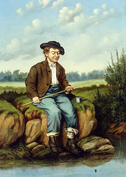 Boy Fishing, (oil on canvas)