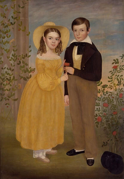 A Boy and a Girl in a Garden (oil on canvas)