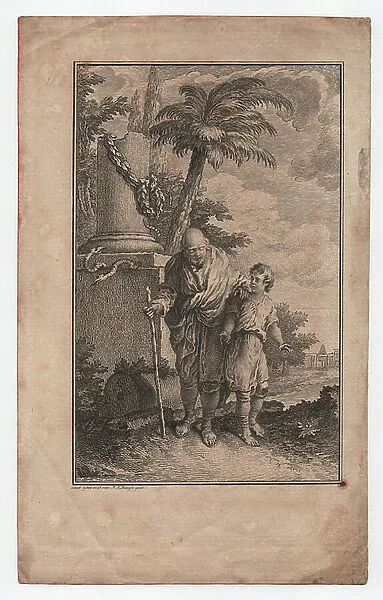 Boy leading blind man, unknown (engraving)