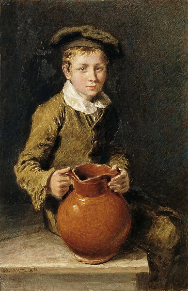 A Boy Seated on a Bench with a Pitcher, 1839 (pencil and watercolour heightened with gum