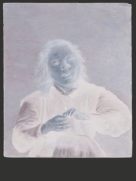 A boy singing and playing the clapper (oil on panel)