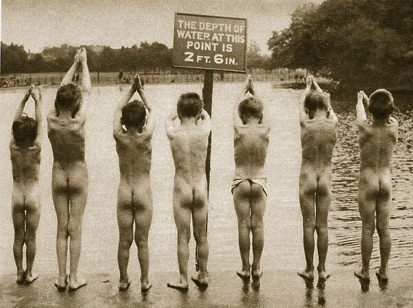 Boys bathing in the park, Clapham 1926 (sepia photo)