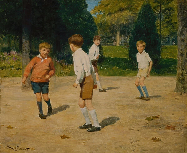 Boys Playing (oil on canvas)