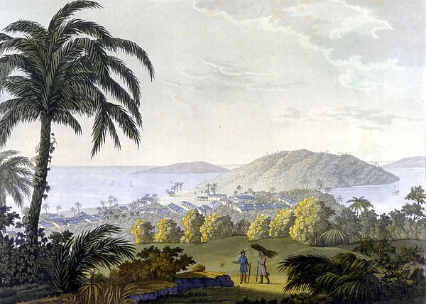 Brazil, view of Ilheus city in the state of Bahia, 1820