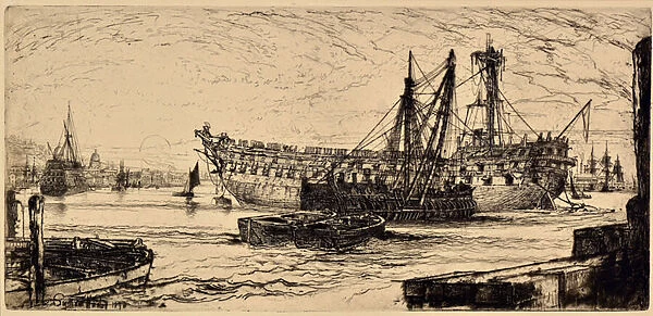 Breaking up the Agamemnon, 1870 (etching)
