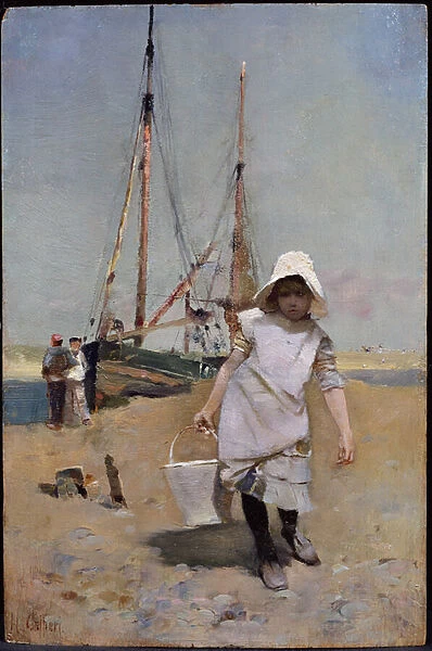 A Breton Fisher Girl (oil on panel)