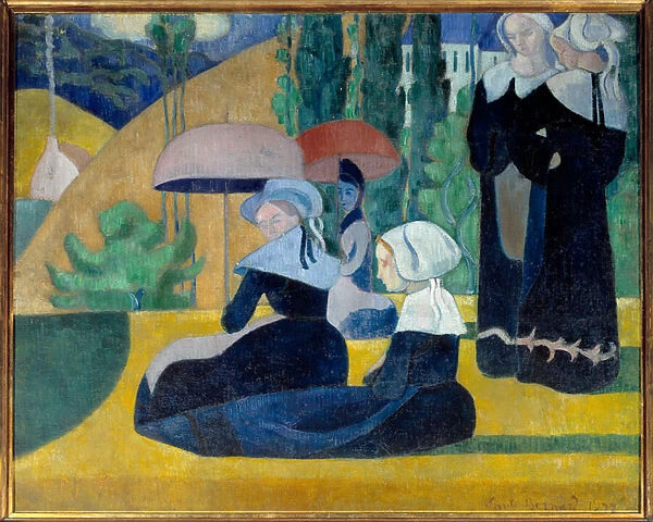 Bretons with umbrellas, 1892. Painting by Emile Bernard (1868-1941). Sun