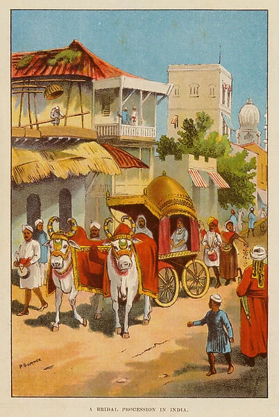A Bridal Procession in India (colour litho)