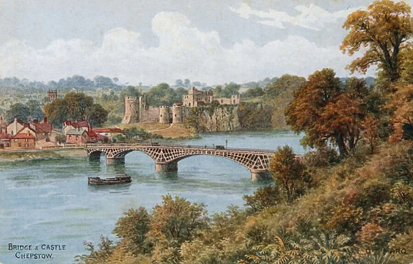 Bridge and Castle, Chepstow (colour litho)