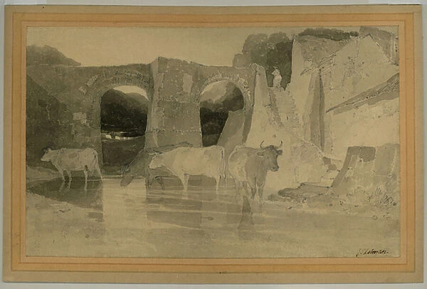 Bridge and Cows, c. 1803-04 (pencil with wash on paper)