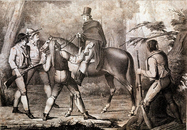 Brigands attacking a horse traveller, 19th century (Print)