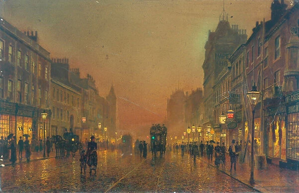 Briggate, Leeds, 1891 (oil on paper mounted on canvas)