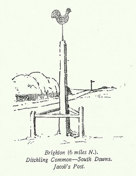 Brighton, 6 miles N, Ditchling Common, South Downs, Jacob's Post (litho)