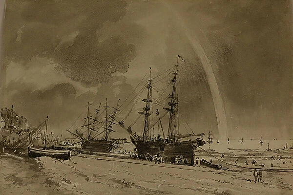 Brighton Beach with a Rainbow: Colliers Unloading, c.1792 (watercolour on paper)