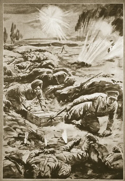 Framed Print : Bringing up Ammunition under Shell Fire (litho)