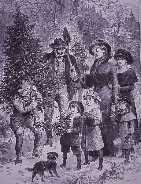Bringing home the Christmas tree, 1882 (engraving)