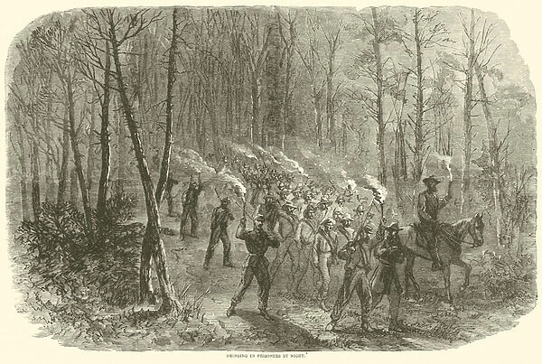 Bringing in prisoners by night, August 1864 (engraving)