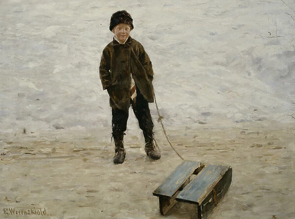 Briskeby Boy with Sledge, 1885 (oil on canvas)