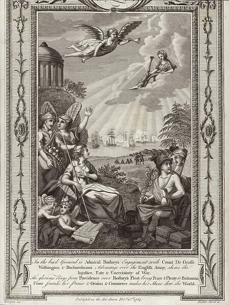 British Admiral George Rodneys victory over the French fleet commanded by the Comte de Grasse at the Battle of the Saintes, American war of Independence, 1782 (engraving)