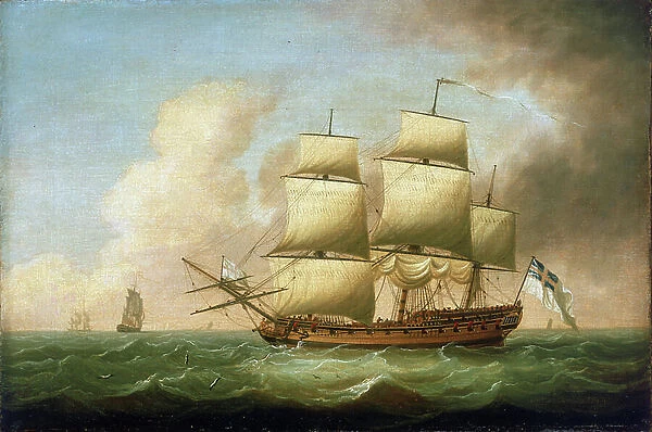British frigate. Oil on canvas, by Dominic Serres (1719-1793)