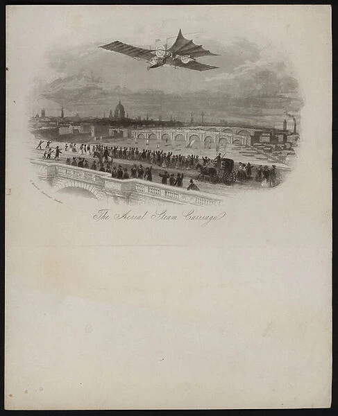 British inventor William Samuel Hensons proposed aerial steam carriage, 1842 (engraving)