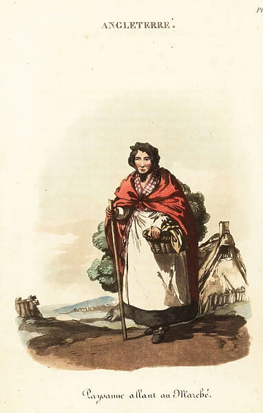 British marketwoman with basket of produce, 1800s. 1821 (engraving)