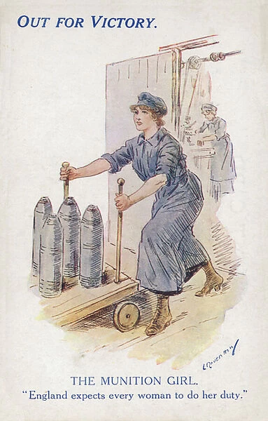 British munition girl, World War I, 1914-1918 (colour litho)