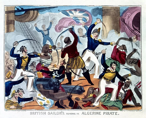 British sailors boarding an Algerine pirate c. 1825