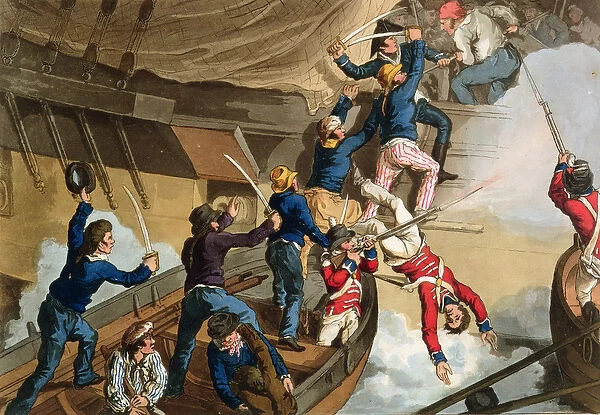 British Sailors Boarding a Man of War, engraved by Fry and Sutherland, from Historic