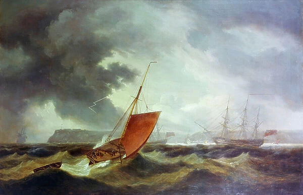 A Brixham trawler running into Torbay, early 19th century (oil painting)