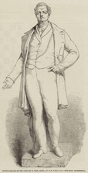 Bronze Statue of the Late Sir R Peel, Baronet, by E H Baily, RA, the Bury Testimonial (engraving)