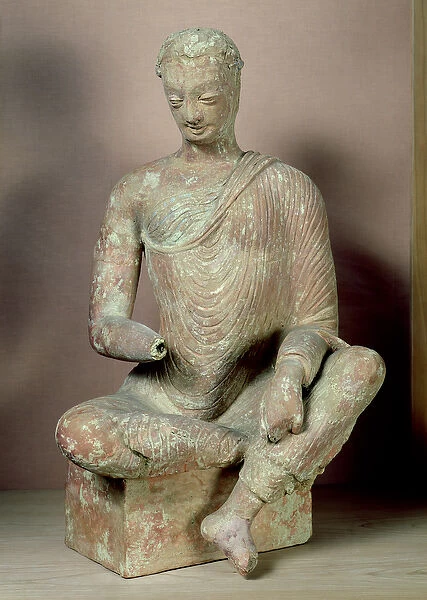 Buddha seated in meditation, from Fondukistan, 7th-8th century (terracotta)