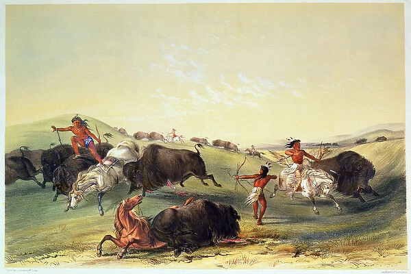 Buffalo Hunt, plate 7 from Catlins North American Indian Collection, engraved by McGahey