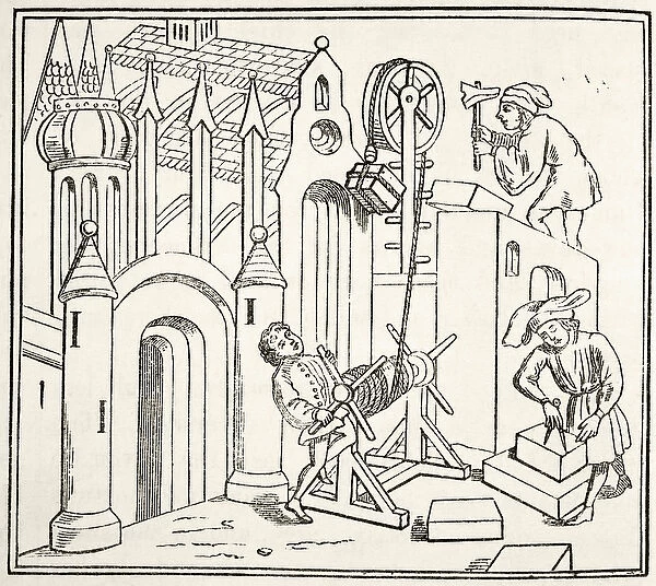 Builders at work in the 15th century, from The National and Domestic History